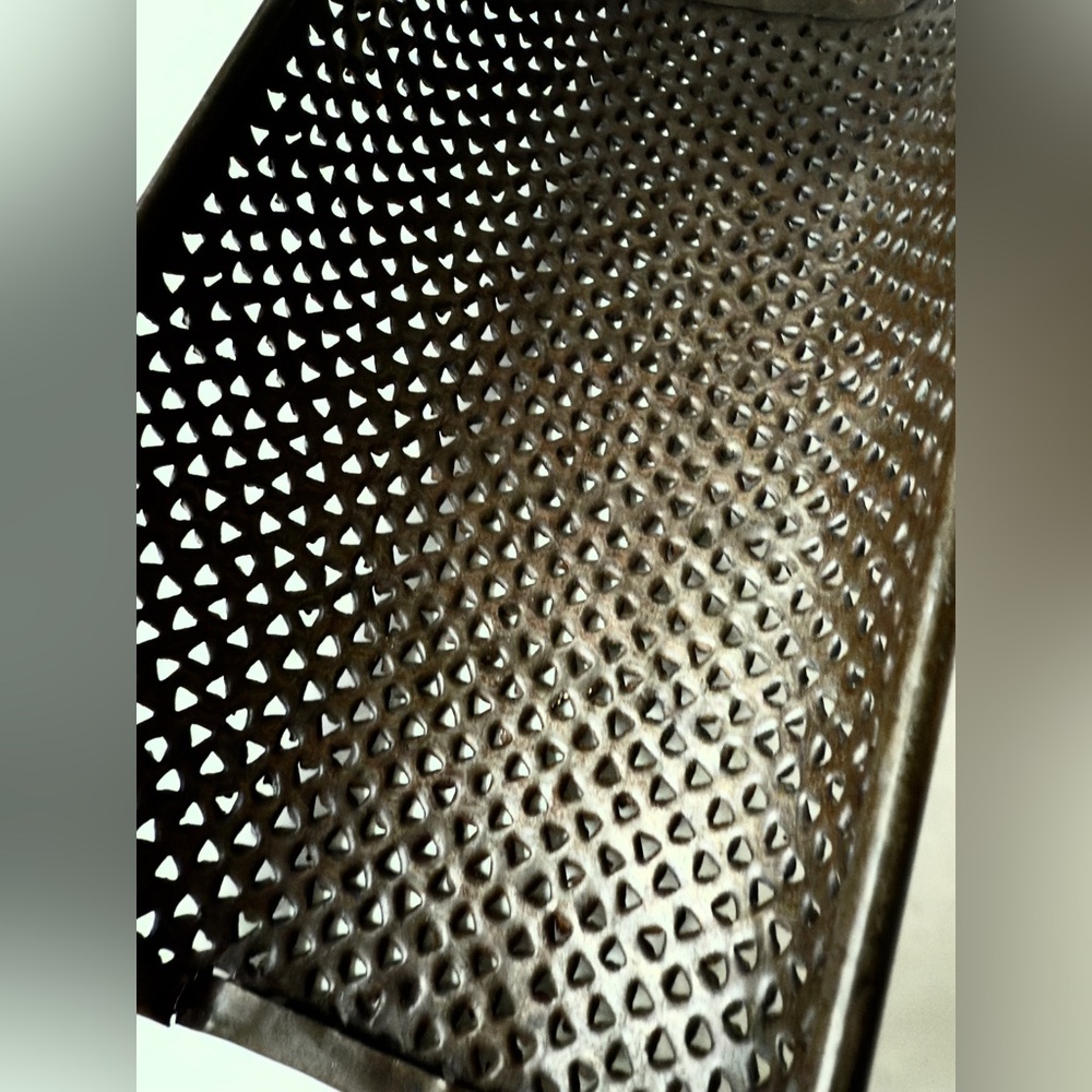 Antique, Early 1900s, Primitive, Punched Tin, Half-Round Vegetable Grater - Picture 2 of 10